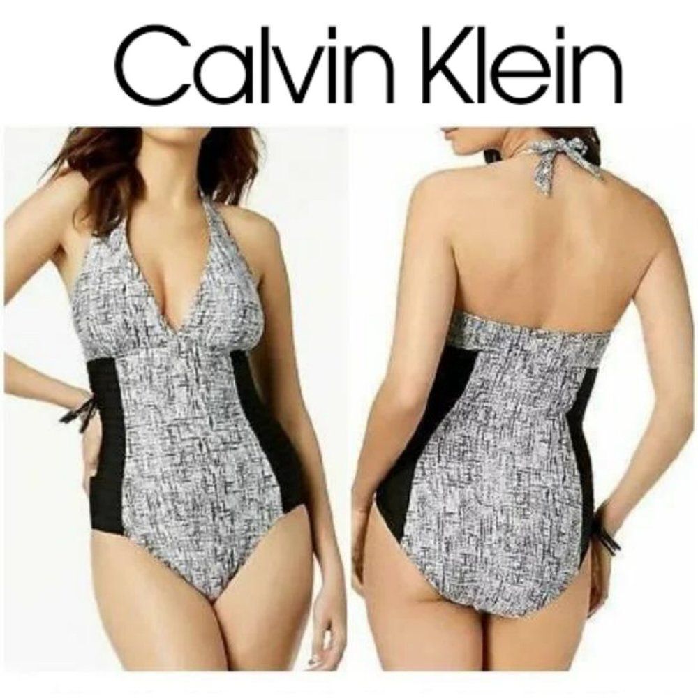 Calvin Klein Solid High Neck One Piece Swimsuit Tummy control
